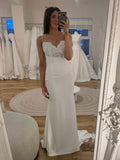 Fitted Ruched Satin Bridal Dress With Lace Sweetheart Bodice