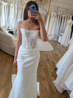 Strapless Floral Lace Corset Mermaid Satin Skirt Wedding Dress