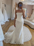 Strapless Satin Corset Top Lace Mermaid Skirt Two-Piece Wedding Dress