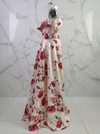 Sophisticated Cream Satin Off-the-Shoulder Floral Prom Gown