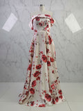 Sophisticated Cream Satin Off-the-Shoulder Floral Prom Gown