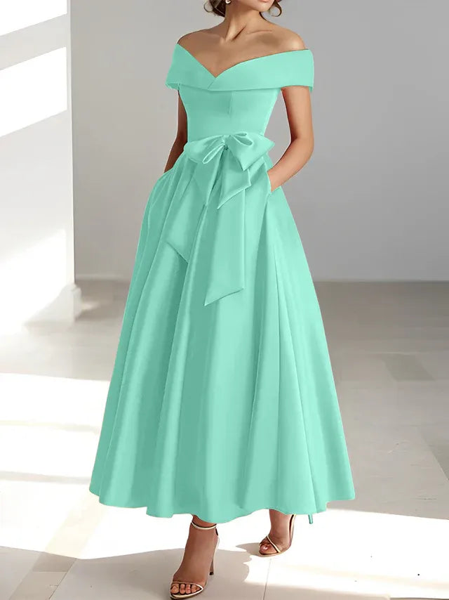 A-Linie/Prinzessin Schulterfreies Ärmelloses Knöchellanges Kleid der Brautmutter mit Taschen