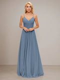 Abito da damigella in chiffon a linea A con spalline sottili e scollo a V