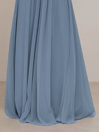 Abito da damigella in chiffon a linea A con spalline sottili e scollo a V
