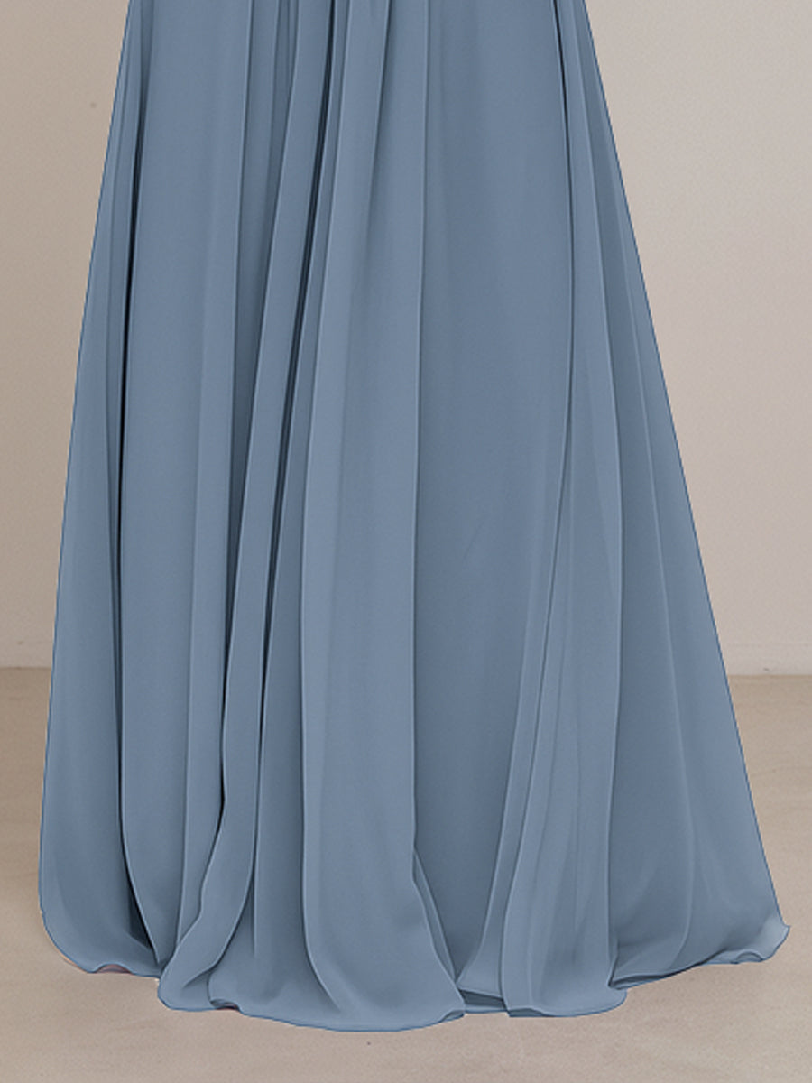 Abito da damigella in chiffon a linea A con spalline sottili e scollo a V