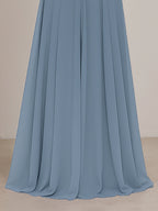 Abito da damigella in chiffon a linea A con spalline sottili e scollo a V