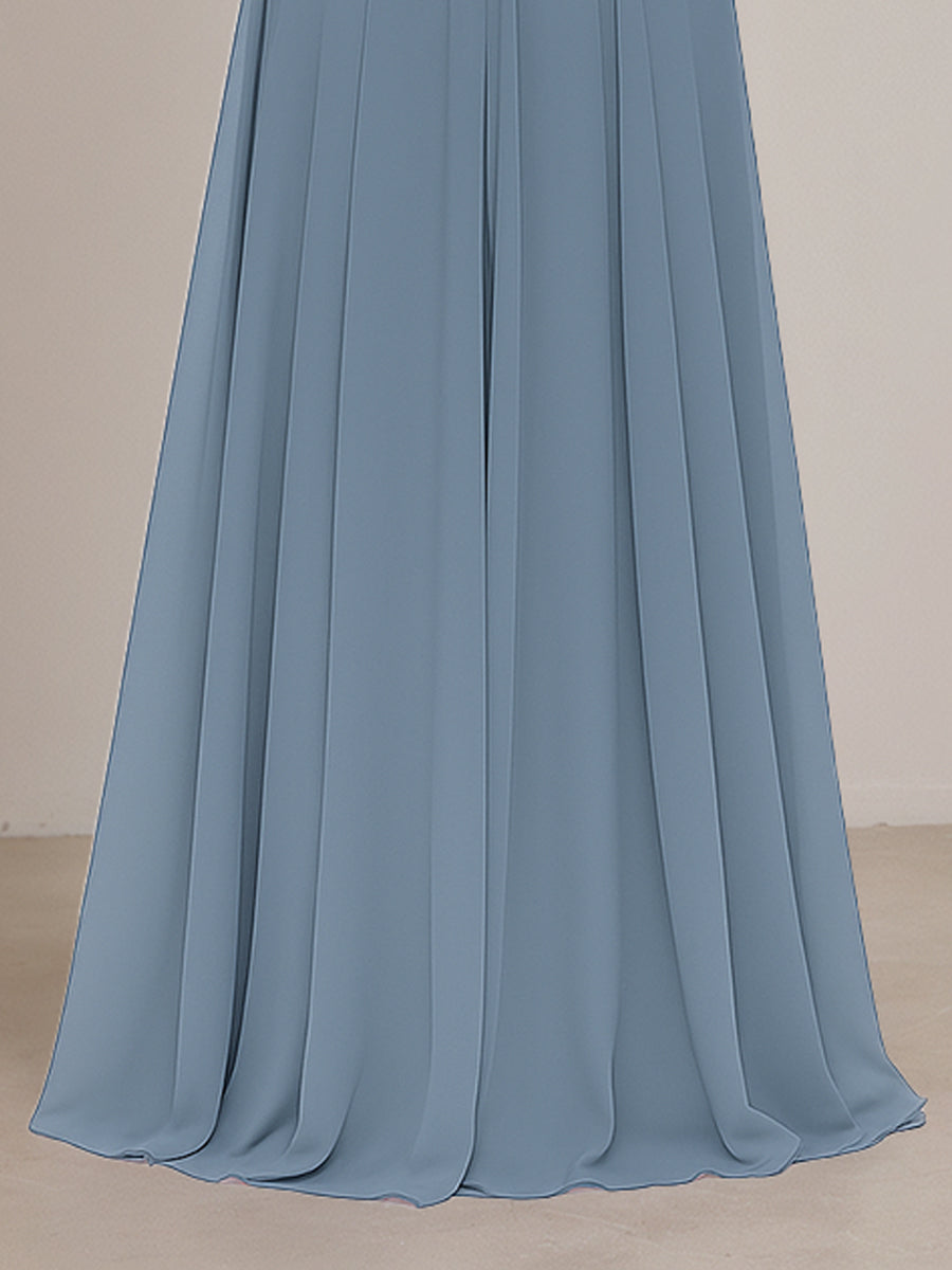 Abito da damigella in chiffon a linea A con spalline sottili e scollo a V
