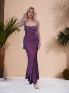 Spaghetti Straps Lace Up Satin Long Prom Dress