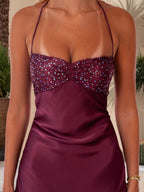 Spaghetti Straps Lace Up Satin Long Prom Dress