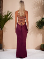 Spaghetti Straps Lace Up Satin Long Prom Dress