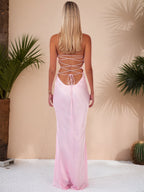 Spaghetti Straps Lace Up Satin Long Prom Dress
