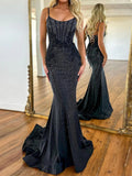 Abito da sera sirena nero con paillettes scintillanti e corpetto corsetto