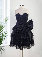 Sparkly A Line Sweetheart Corset Tiered Ruffle Homecoming Dress with Bows