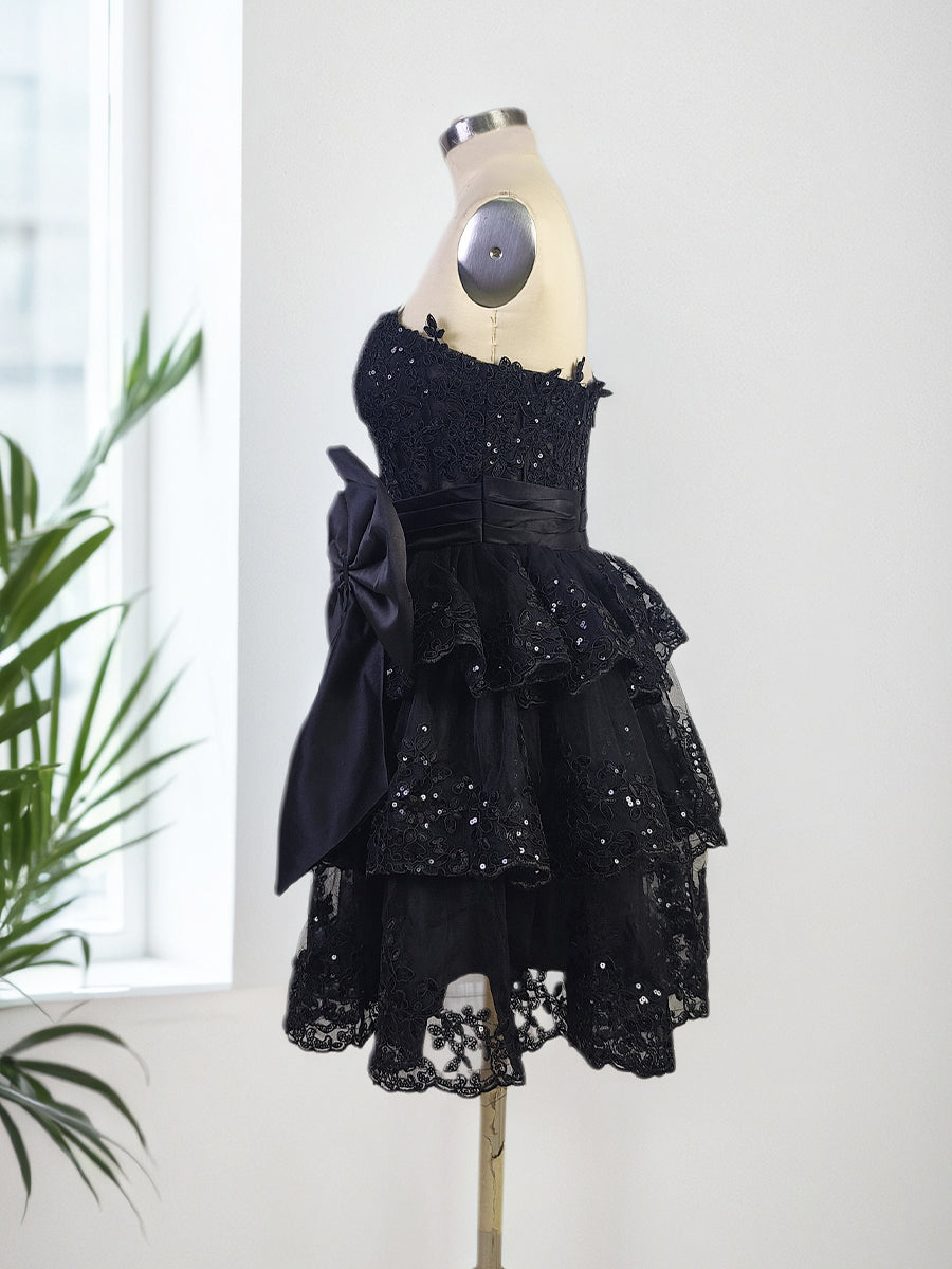 Sparkly A Line Sweetheart Corset Tiered Ruffle Homecoming Dress with Bows