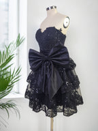 Sparkly A Line Sweetheart Corset Tiered Ruffle Homecoming Dress with Bows