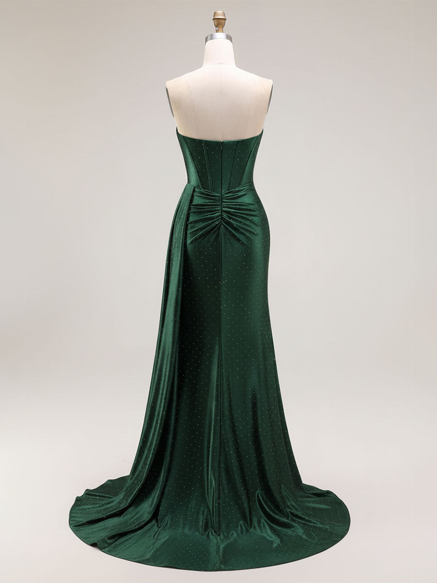 Sparkly Mermaid Strapless Corset Ruched Long Prom Dress