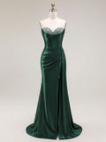Sparkly Mermaid Strapless Corset Ruched Long Prom Dress