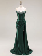 Sparkly Mermaid Strapless Corset Ruched Long Prom Dress