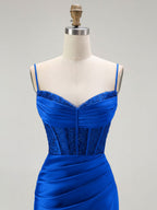 Sparkly Satin Mermaid Long Corset Prom Dress with Beading