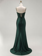 Sparkly Satin Mermaid Long Corset Prom Dress with Beading