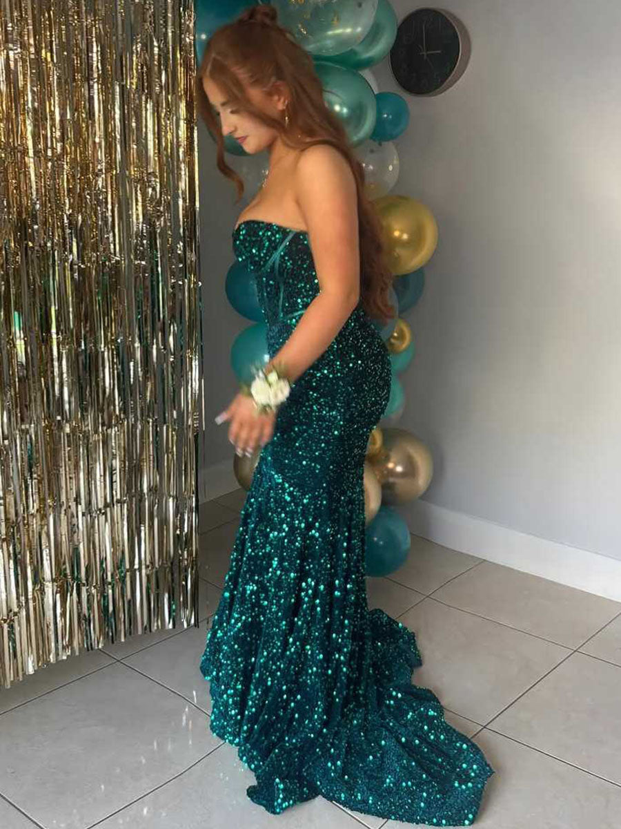 Vestito da ballo scintillante senza spalline a cuore con paillettes a sirena