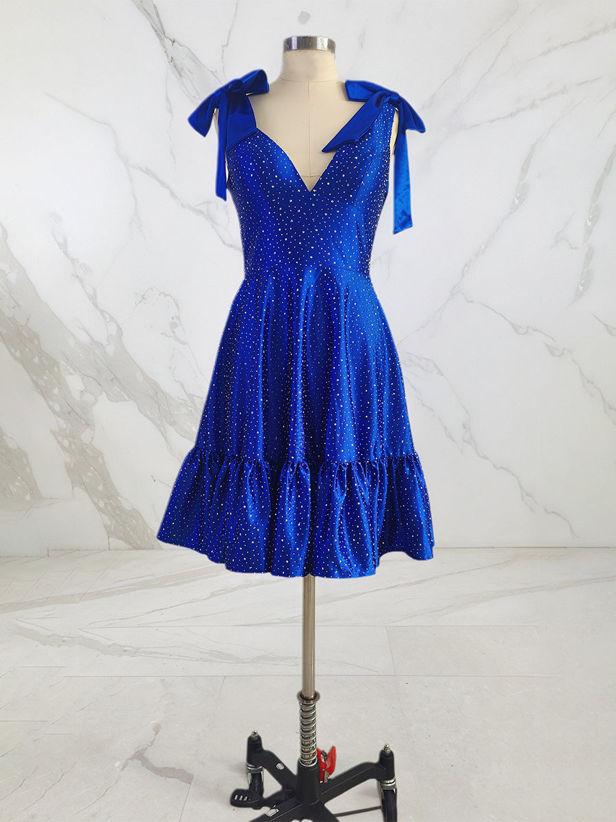 Robe courte de bal A-line bleu royal scintillante avec perles