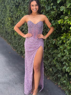 Strapless Sweetheart Sequins Bodycon Long Prom Dress with Beading