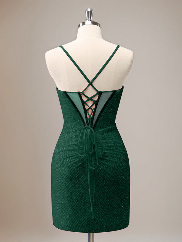 Sparkly Dark Green Tight Sequin Corset Homecoming Dress with Lace Up Back