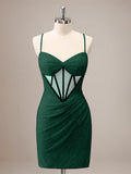 Sparkly Dark Green Tight Sequin Corset Homecoming Dress with Lace Up Back