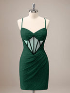 Sparkly Dark Green Tight Sequin Corset Homecoming Dress with Lace Up Back
