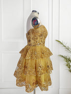 Sparkly Gold A Line Off the Shoulder Homecoming Dress with Ruffles