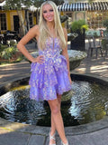 Robe courte de bal d'accueil ligne A à bretelles spaghetti en tulle scintillant avec sequins