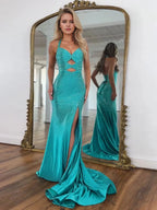 Sparkly Mermaid Keyhole Long Beaded Prom Dress with Slit
