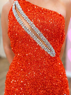 Sparkly Royal Blue One Shoulder Keyhole Long Prom Dress with Slit