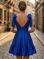 Robe courte de bal A-line bleu royal scintillante avec perles