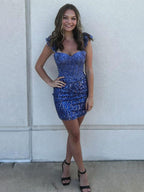 Sparkly Royal Blue Bodycon Short Homecoming Dress With Sequin
