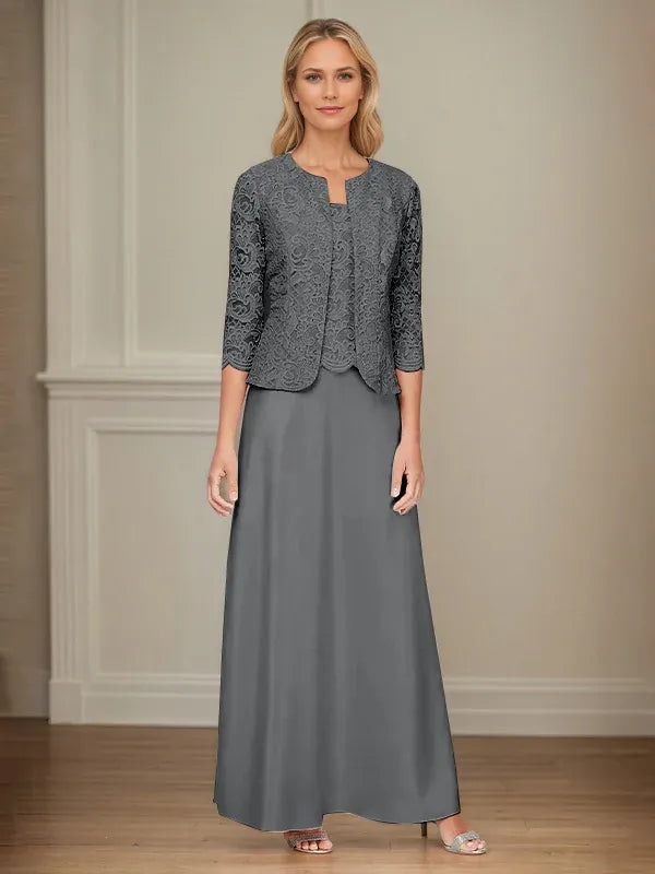 Glitzer Spitzen- & Satinrock Jackenkleid mit offener Jacke
