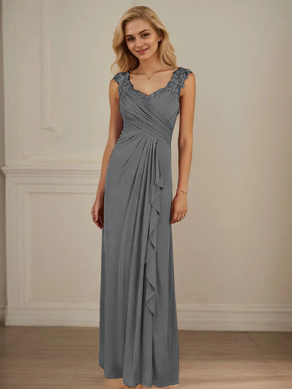 Champagner A-Linien Herzausschnitt Falten Mesh Kleid