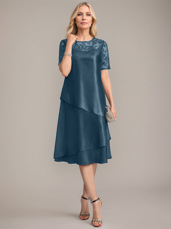 A-Linien Rundhals knielanges Mutter der Braut Kleid mit Applikationen & Pailletten