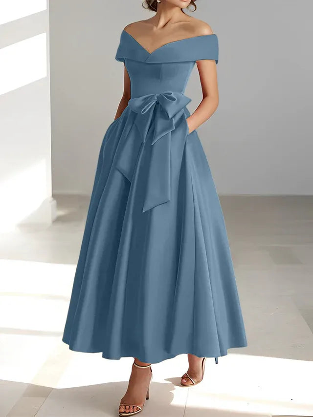 A-Linie/Prinzessin Schulterfreies Ärmelloses Knöchellanges Kleid der Brautmutter mit Taschen