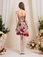 Strapless 3D Floral Short Yellow Homecoming Mini Dress