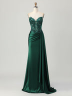 Strapless Illusion Bodice Prom Dress with Satin Skirt