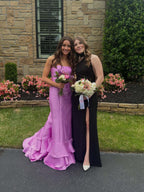 Strapless Mermaid Ruffle Long Prom Dress with Slit