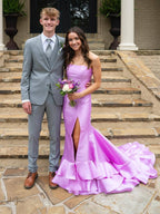 Strapless Mermaid Ruffle Long Prom Dress with Slit