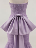 Strapless Mermaid Sequin Corset Ruched Long Prom Dress