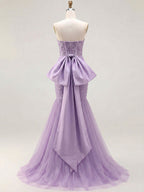 Strapless Mermaid Sequin Corset Ruched Long Prom Dress