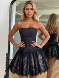 Strapless Lace Overlay Skirt Homecoming Dress with Bow