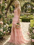 Sunshine Cascade Strapless Tiered Corset Prom Dress with Slit