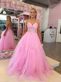 Vestido de graduación con escote corazón, corsé con flores 3D y falda de tul