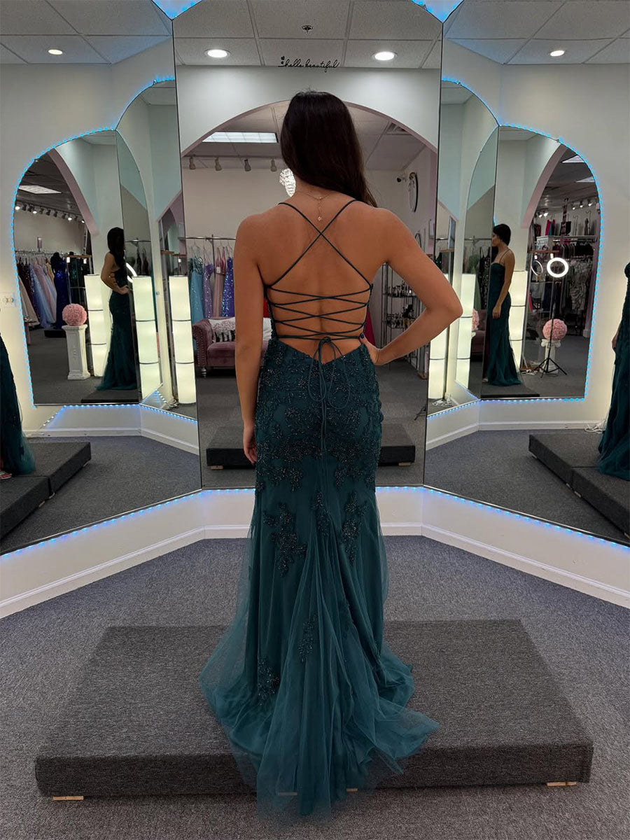 Sweetheart Strapless Floral Lace Prom Dress with High Slit